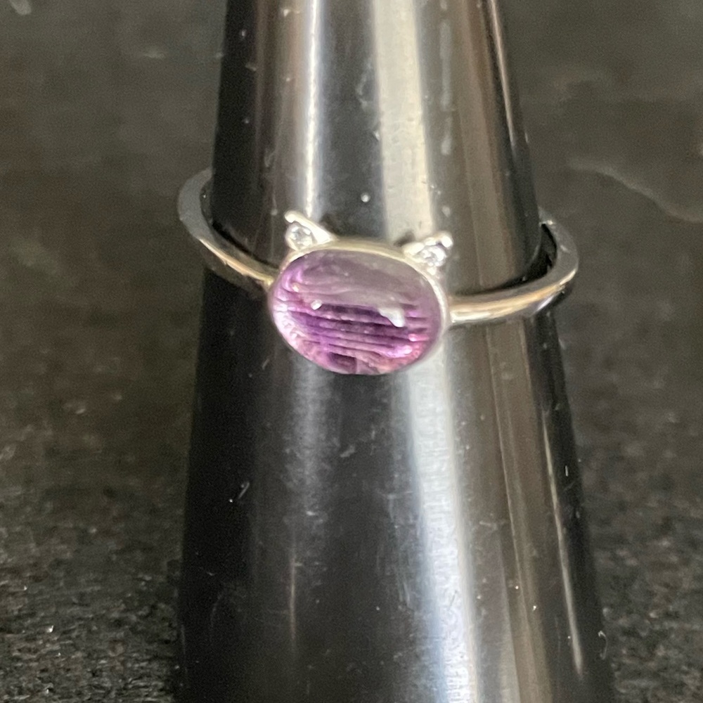 Purple Amethyst and 925 Sterling silver Cat Ear Ring